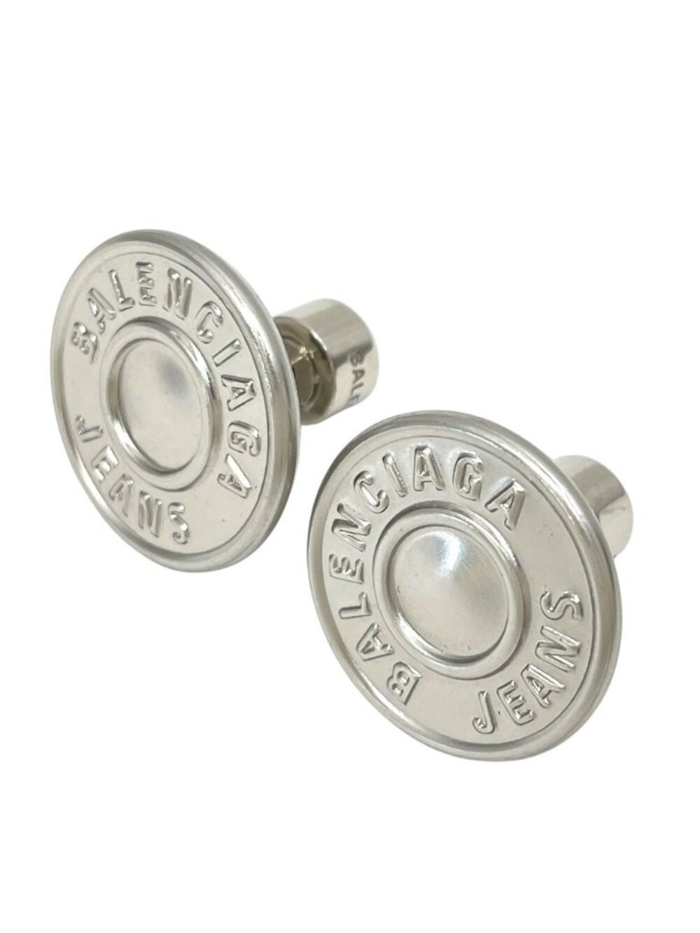 Balenciaga Stud Earrings Circle Logo Metal Silver